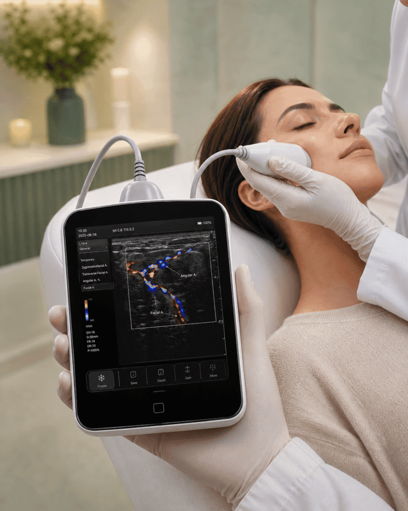 Mapeo vascular con ultrasonido Doppler antes de corrección de asimetría facial