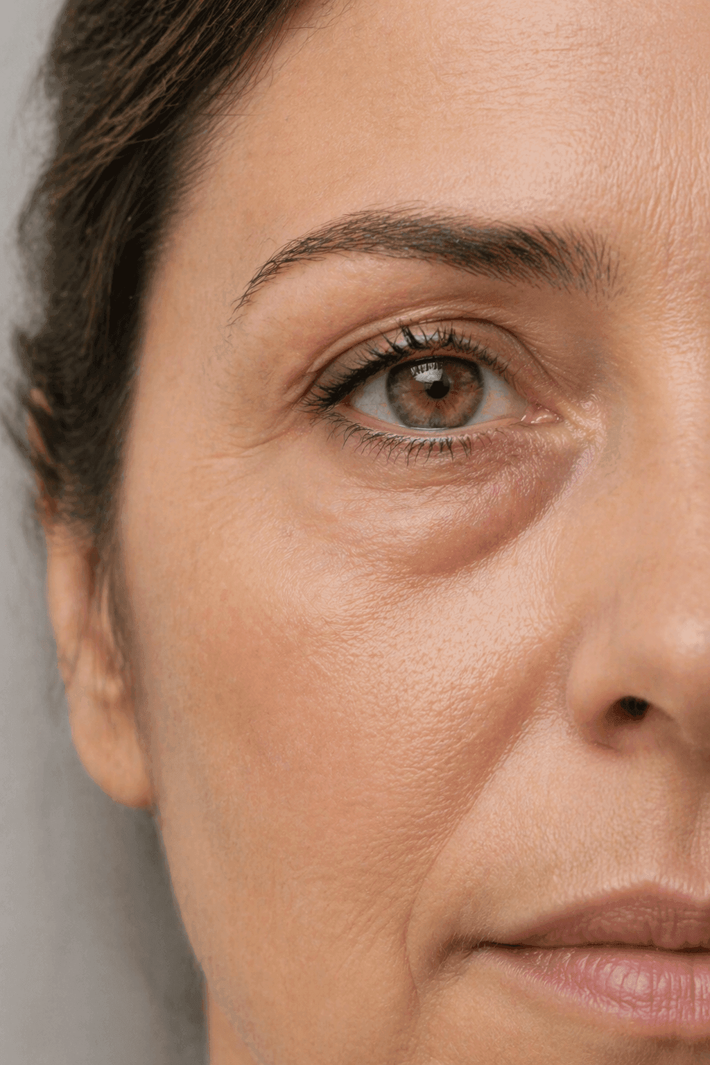 Bolsas en los ojos con hinchazón y ojeras hundidas debajo