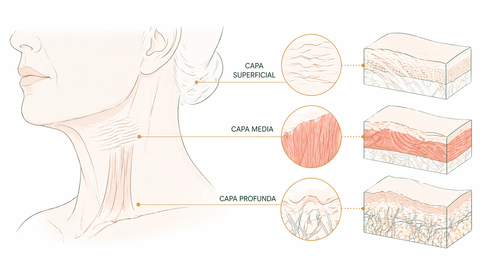 Las tres dimensiones del envejecimiento cervical: arrugas, bandas platismales y flacidez