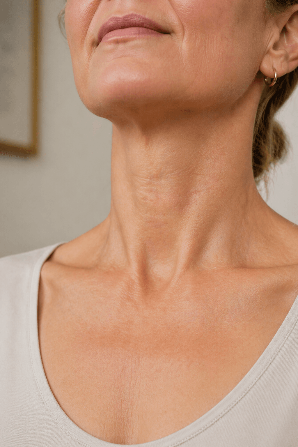 Signos de envejecimiento del cuello: arrugas horizontales, bandas platismales y flacidez cervical