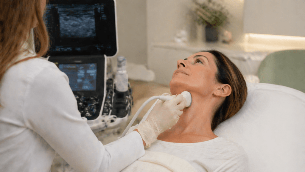 Dra. Alexandra Carreras aplicando protocolo de rejuvenecimiento cervical en ALUMED