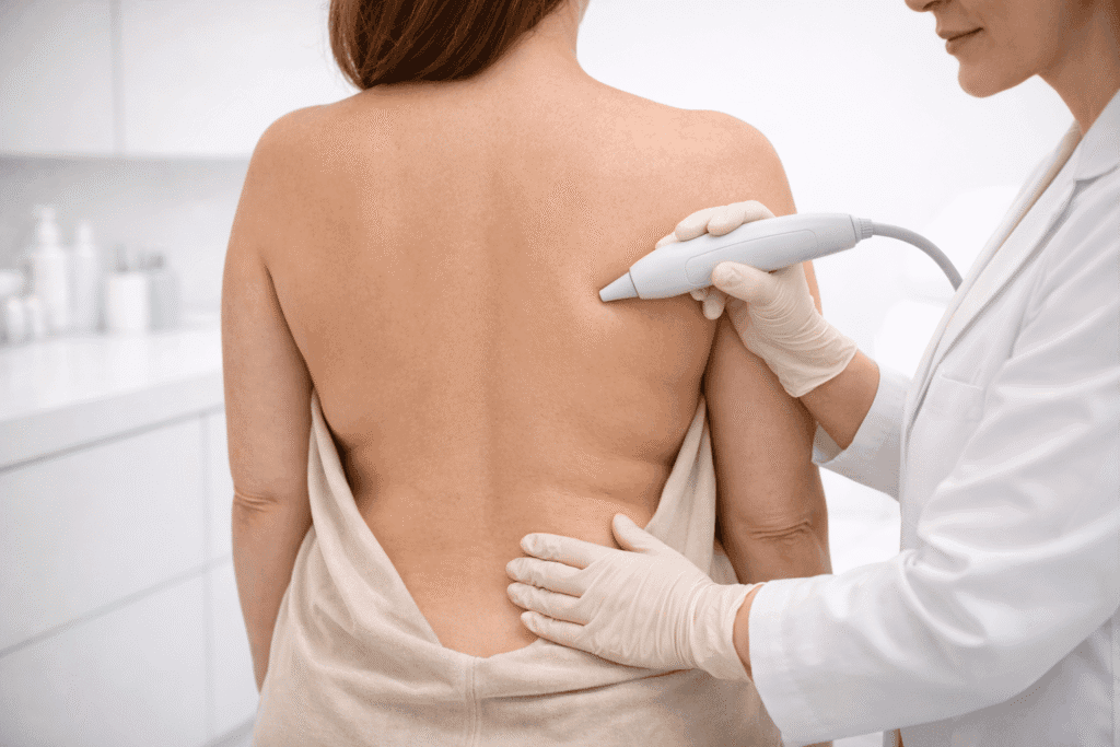 Dra. Alexandra Carreras realizando lipólisis láser en espalda en ALUMED Monterrey