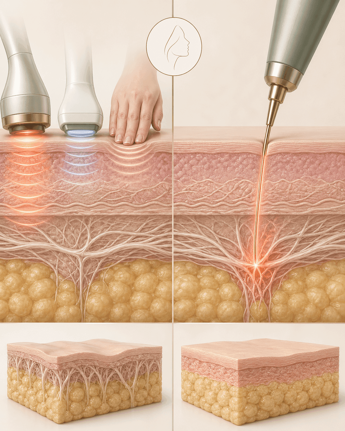 Subcisión láser interna vs radiofrecuencia y masaje externo: diferencia de profundidad terapéutica