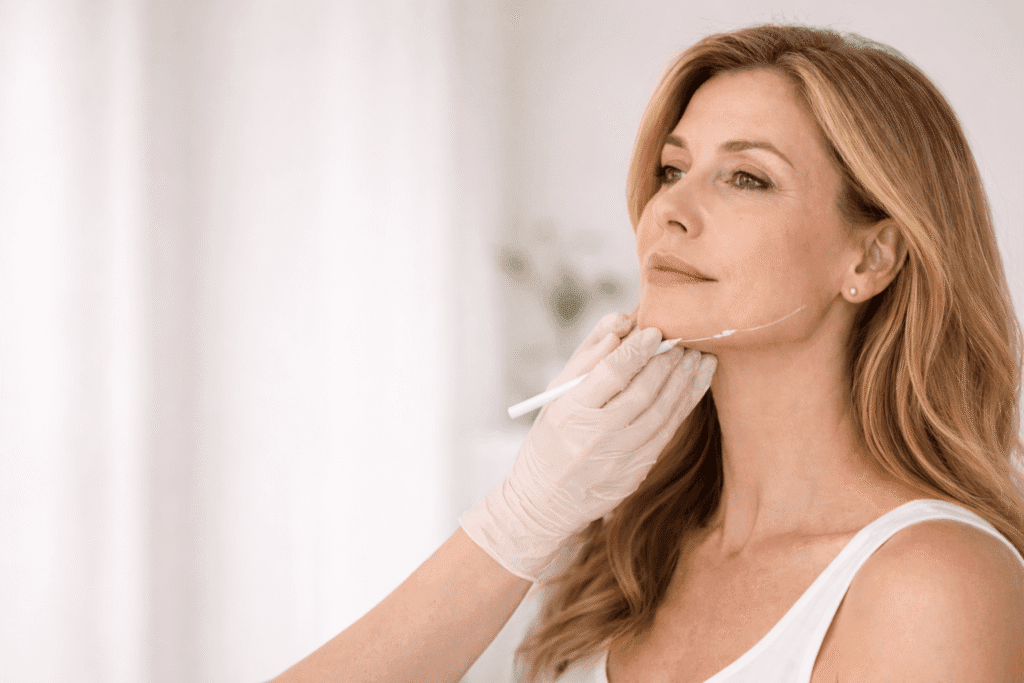 Dra. Alexandra Carreras evaluando flacidez facial para Protocolo Armonía en ALUMED