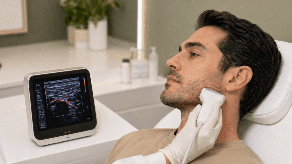 Mapeo vascular con ultrasonido Doppler previo al marcaje mandibular en ALUMED