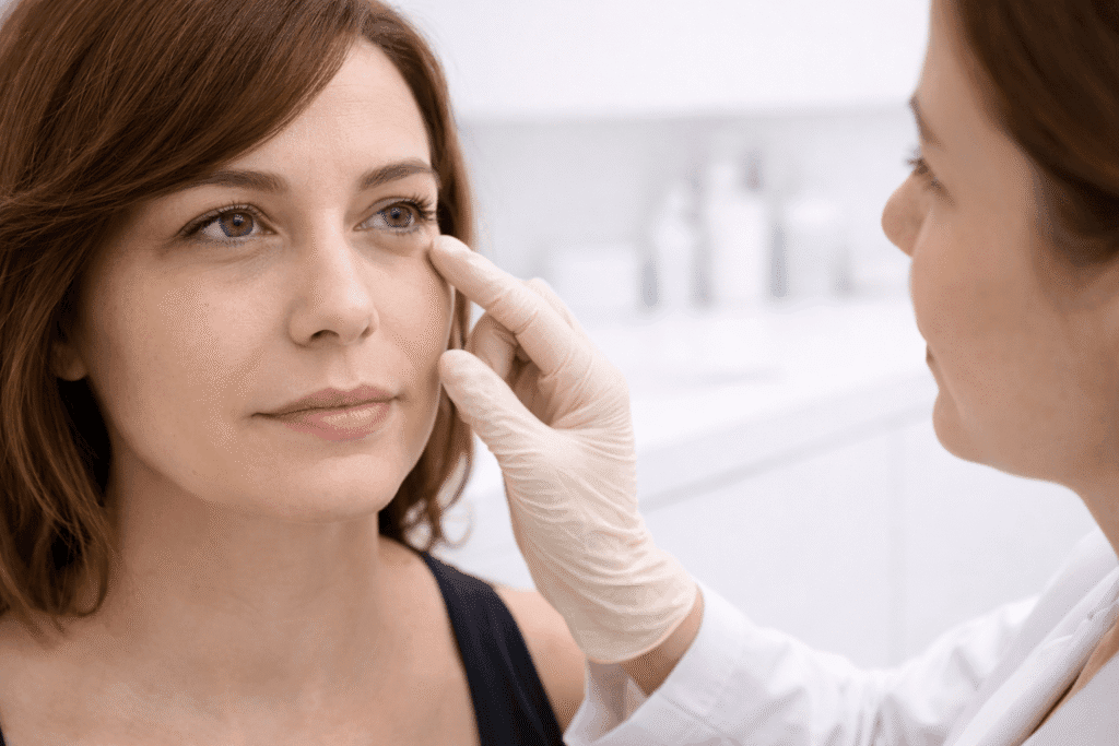 Dra. Alexandra Carreras evaluando ojeras para protocolo personalizado en ALUMED Monterrey