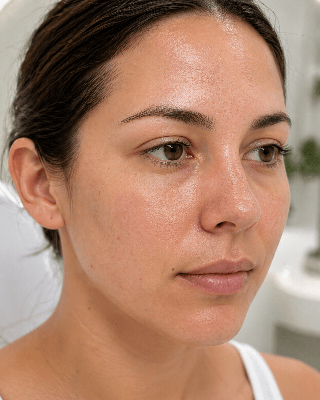 Poros abiertos visibles en zona T y textura irregular