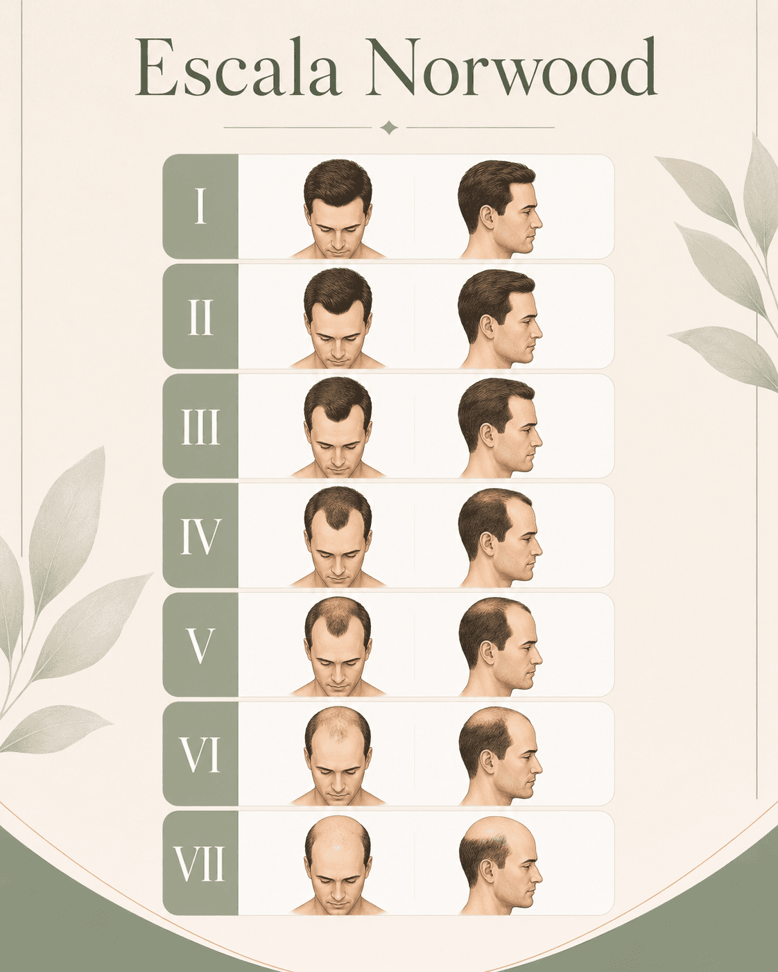 Escala Norwood de alopecia androgénica masculina: estadios I a VII