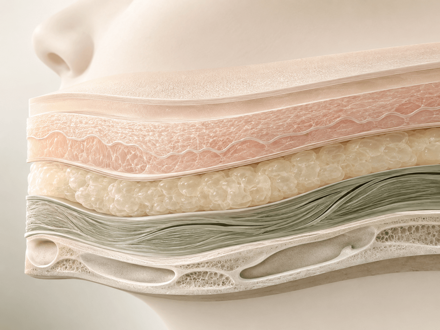 Capas faciales que trata cada técnica de lifting sin cirugía: piel, dermis, músculo y soporte