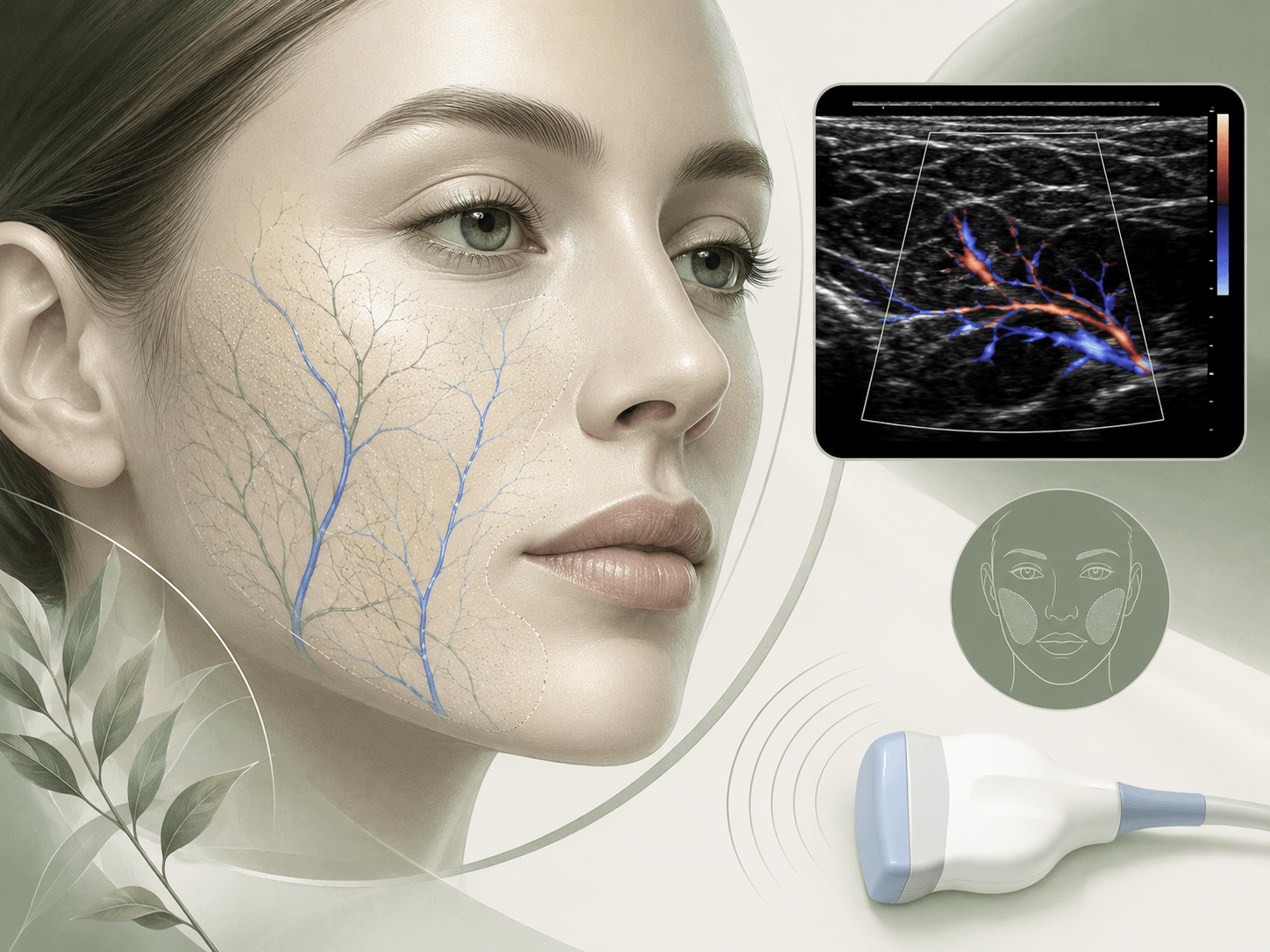 Mapeo vascular con ultrasonido Doppler antes de tratar surcos nasogenianos