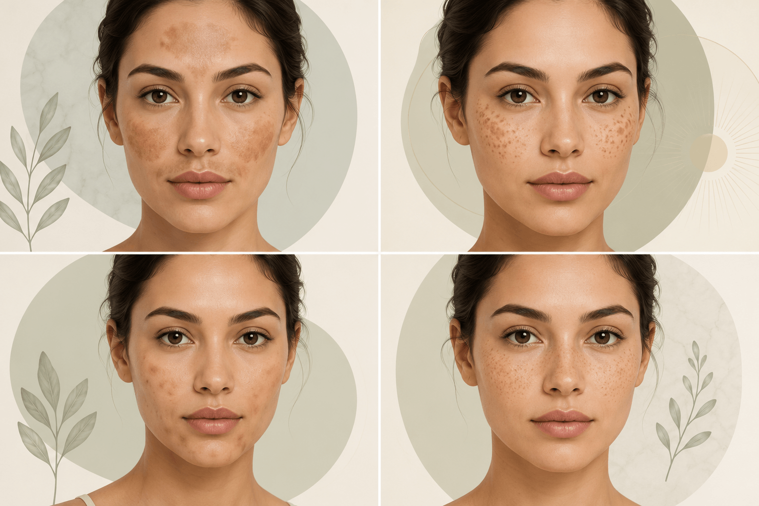 Tipos de manchas faciales: melasma, léntigos solares, hiperpigmentación post-inflamatoria y pecas