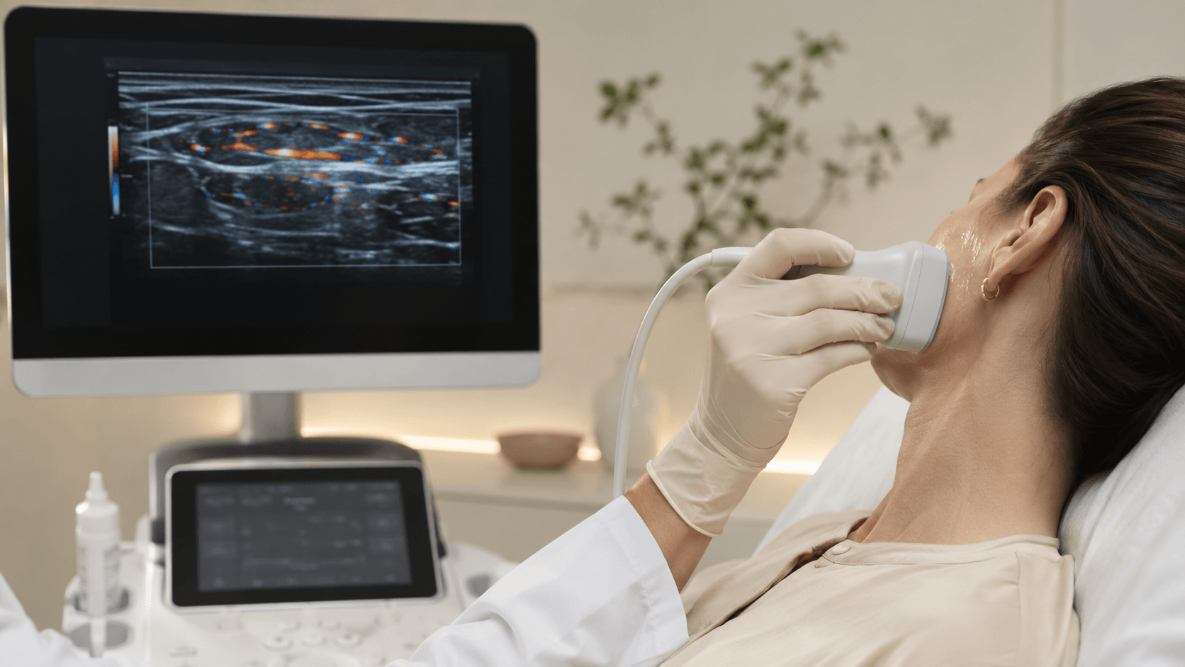 Mapeo vascular con ultrasonido Doppler antes de aplicaciones inyectables en clínica de medicina estética