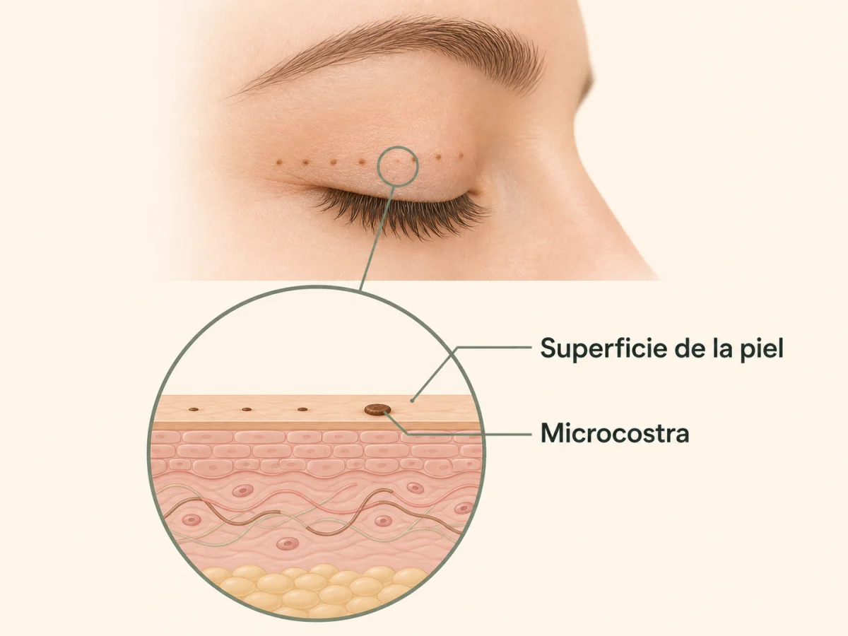 Esquema de puntos superficiales en el tensado palpebral con plasma ablativo