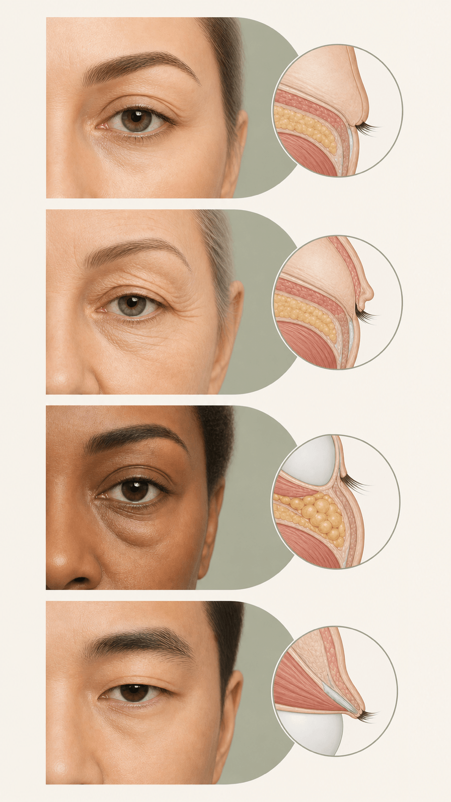Diferencias entre laxitud de piel, exceso de piel, bolsas y ptosis palpebral