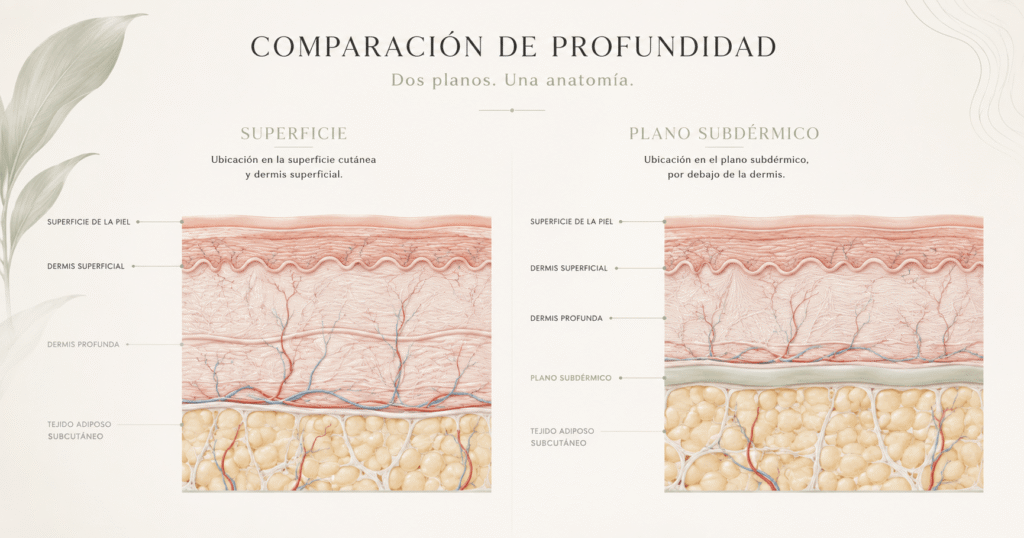 Microfibra de un tratamiento subdérmico bajo la superficie de la piel